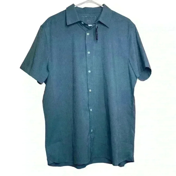 Perry Ellis Slate blue Slim Fit Total
Stretch Solid Short Sleeve-size Large - Picture 2 of 5